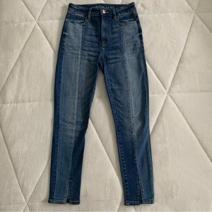{American Eagle} Two Tone Wash Super Stretch Highest Rise Jegging Crop Jean | 2S